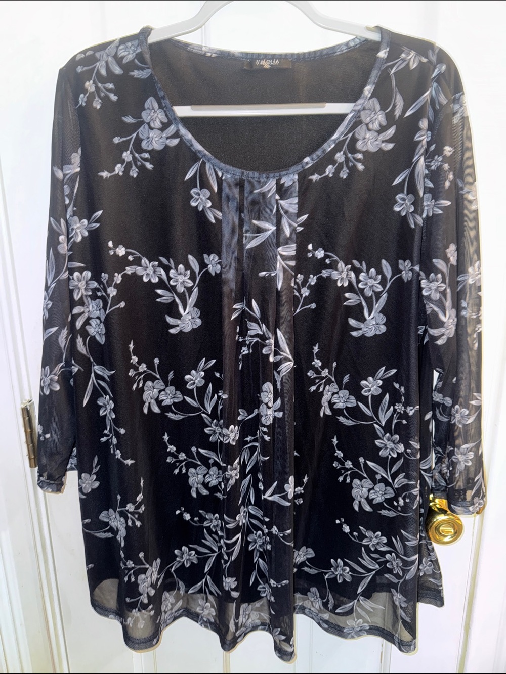 Blue Floral Mesh Blouse -